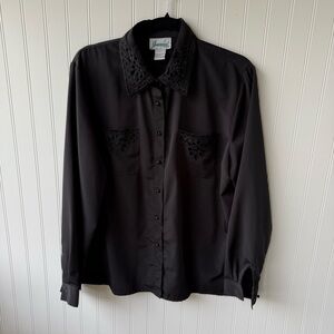 Vintage Black Lace Collar Blouse Joanna tag size large (Modern XL/1X)